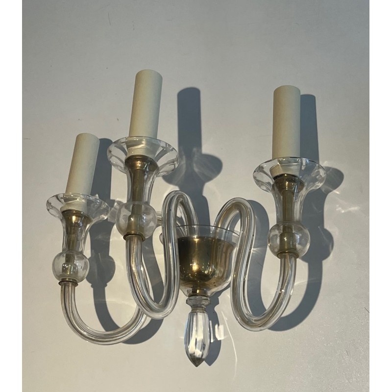 Paire d'Appliques en Cristal de Murano à Trois Bras | Travail Italien, vers 1940