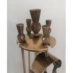 Neoclassical Style Brass Fireplace Tools Set, Pineapple Model, in the Style of Maison Jansen, Circa 1970