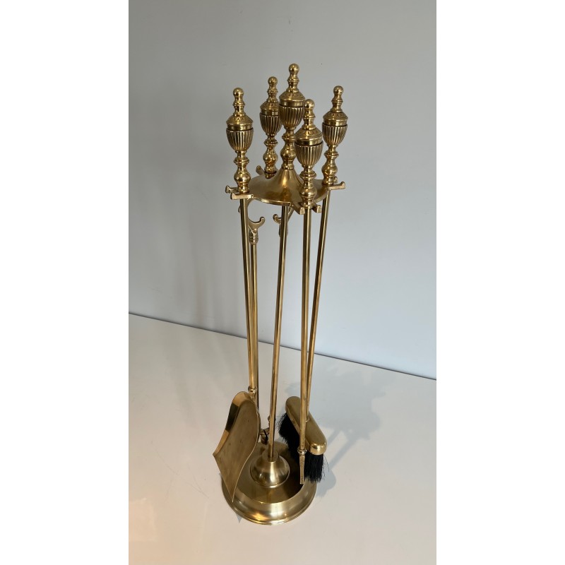 Nécessaire de Feu de Style Néoclassique en Laiton, Travail Français, Vers 1940