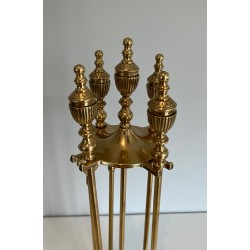 Nécessaire de Feu de Style Néoclassique en Laiton, Travail Français, Vers 1940