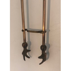 Neoclassical Style Brass Fireplace Tools Set, Pineapple Model, in the Style of Maison Jansen, Circa 1970