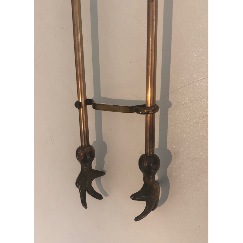 Neoclassical Style Brass Fireplace Tools Set, Pineapple Model, in the Style of Maison Jansen, Circa 1970