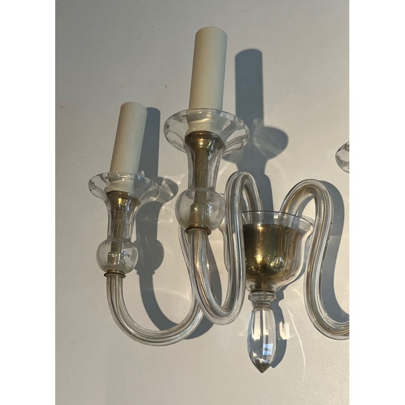 Paire d'Appliques en Cristal de Murano A 3 Bras de Lumière