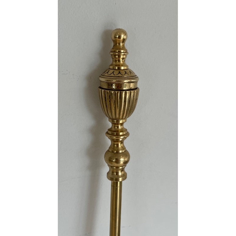 Neoclassical Style Brass Fireplace Tools Set, French Work, Circa 1940