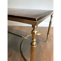 Neoclassical Style Brass Coffee Table with Chinoiserie Lacquered Top, Attributed to Maison Jansen, Circa 1940