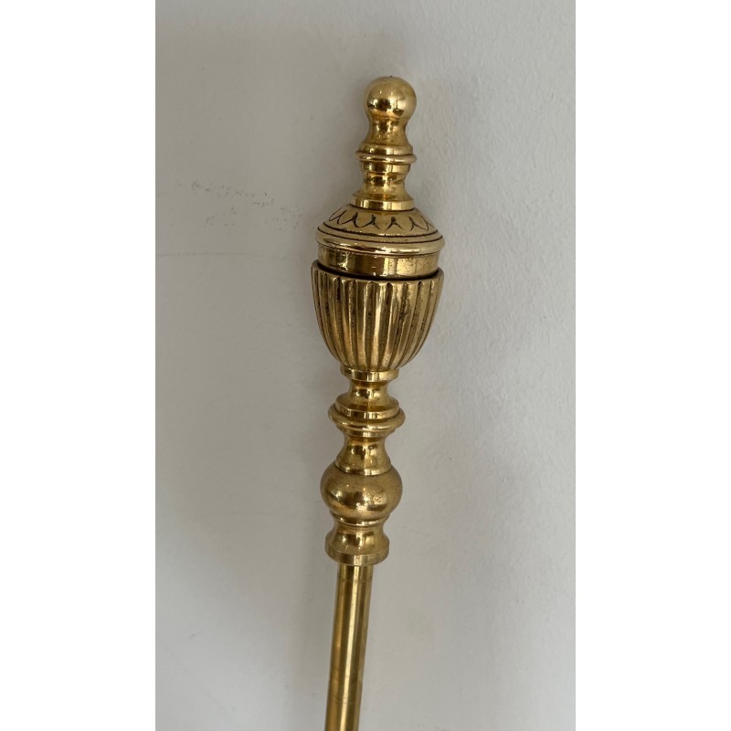 Neoclassical Style Brass Fireplace Tools Set, French Work, Circa 1940