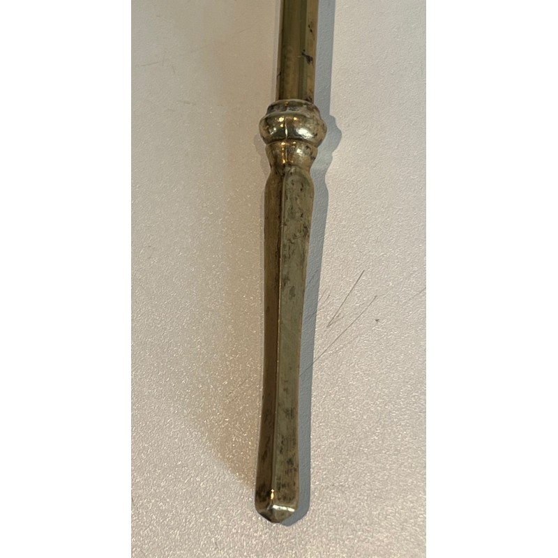 Neoclassical Style Brass Fireplace Tools Set, French Work, Circa 1940