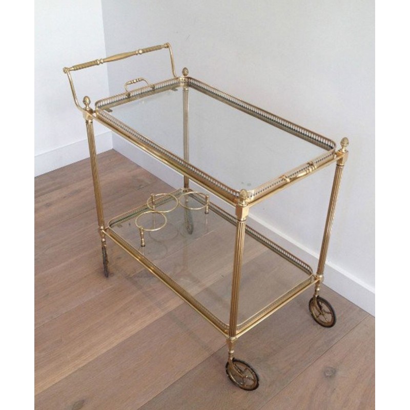 Neoclassical Style Brass Drinks Trolley with Removable Trays by Maison Jansen, Circa 1940