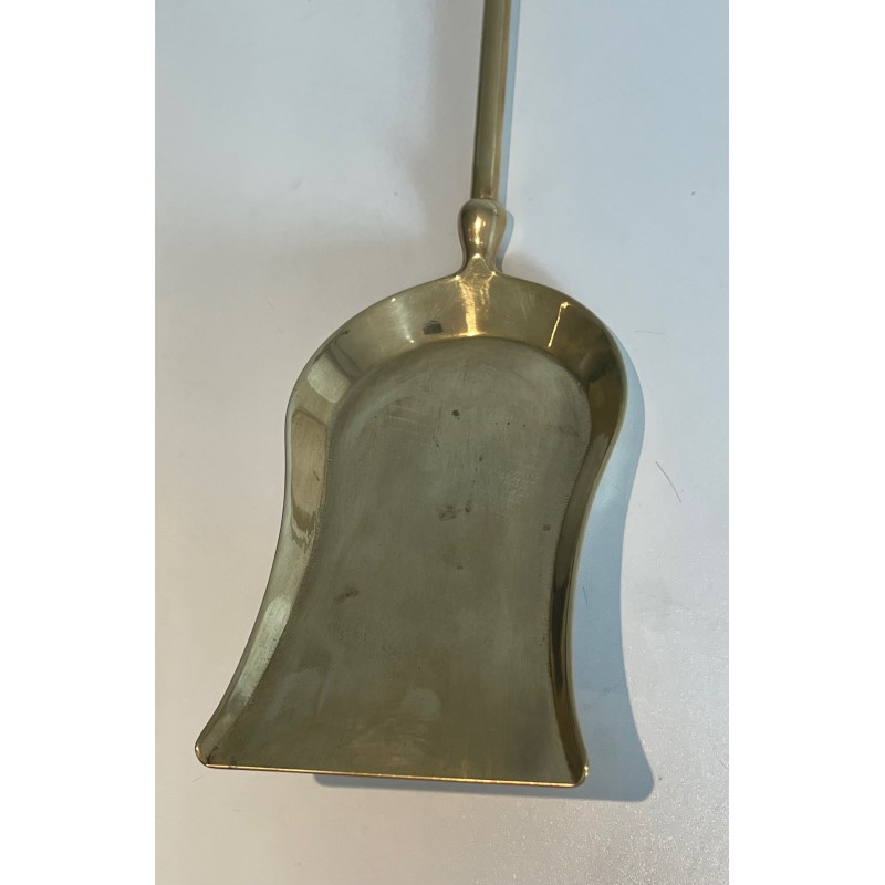 Neoclassical Style Brass Fireplace Tools Set, French Work, Circa 1940