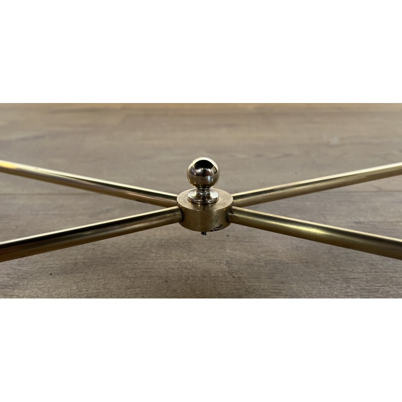 Rectangular Brass Coffee Table with Black Lacquered Glass Top, in the Style of Maison Jansen, Circa 1940