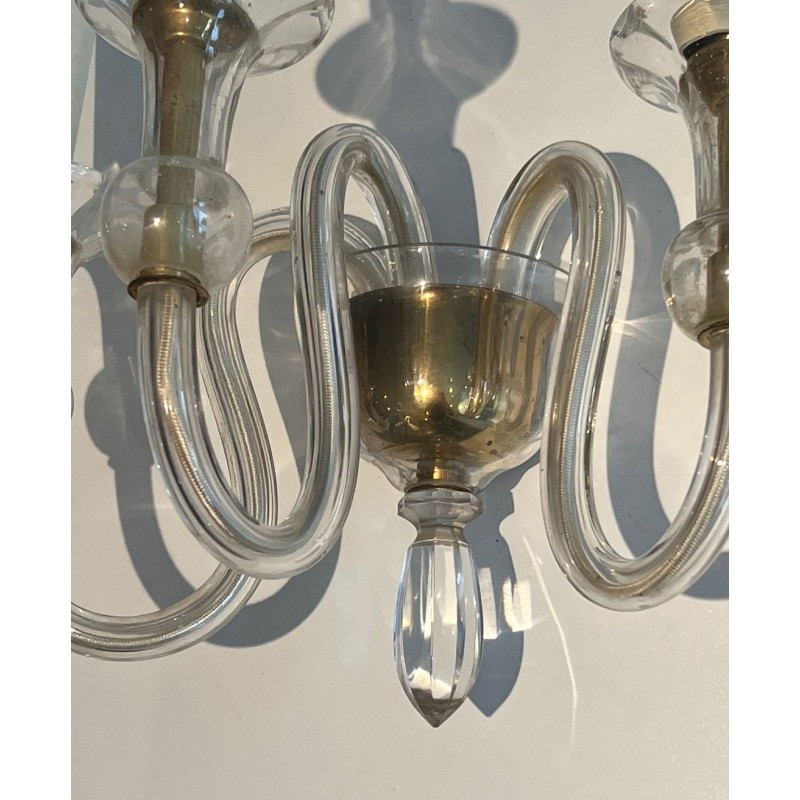Paire d'Appliques en Cristal de Murano A 3 Bras de Lumière