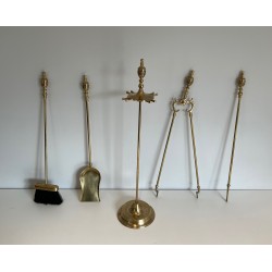 Nécessaire de Feu de Style Néoclassique en Laiton, Travail Français, Vers 1940