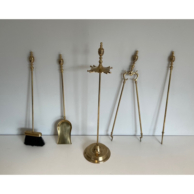 Nécessaire de Feu de Style Néoclassique en Laiton, Travail Français, Vers 1940