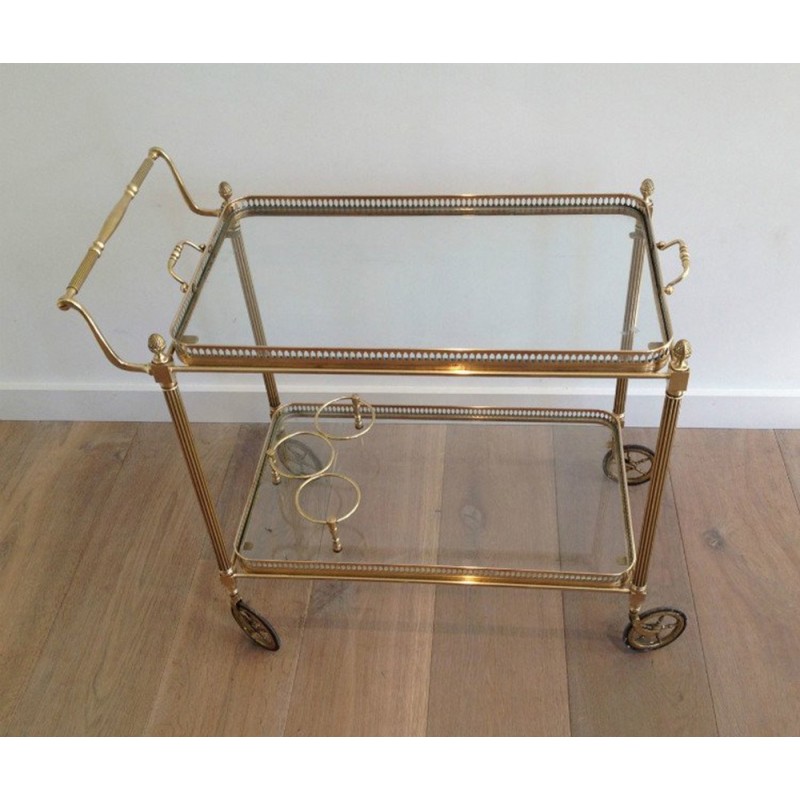 Neoclassical Style Brass Drinks Trolley with Removable Trays by Maison Jansen, Circa 1940