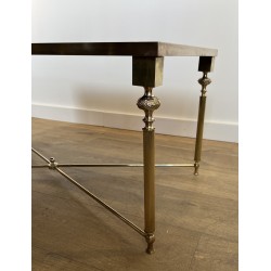 Table Basse Rectangulaire en Laiton et Plateau de Verre Laqué Noir, dans le Goût de la Maison Jansen, Vers 1940