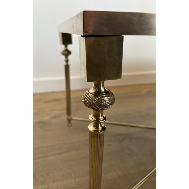 Table Basse Rectangulaire en Laiton et Plateau de Verre Laqué Noir, dans le Goût de la Maison Jansen, Vers 1940