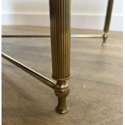 Rectangular Brass Coffee Table with Black Lacquered Glass Top, in the Style of Maison Jansen, Circa 1940