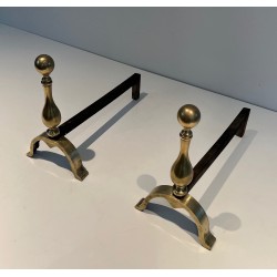 Pair of Neoclassical Style Bronze Andirons, French Work, Circa 1920