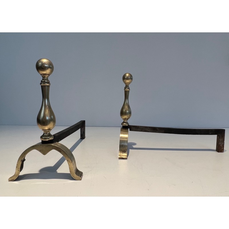 Pair of Neoclassical Style Bronze Andirons, French Work, Circa 1920