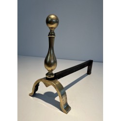 Pair of Neoclassical Style Bronze Andirons, French Work, Circa 1920