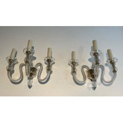 Pair of Murano Crystal Three-Arm Wall Lights | Italian Work, circa 1940
