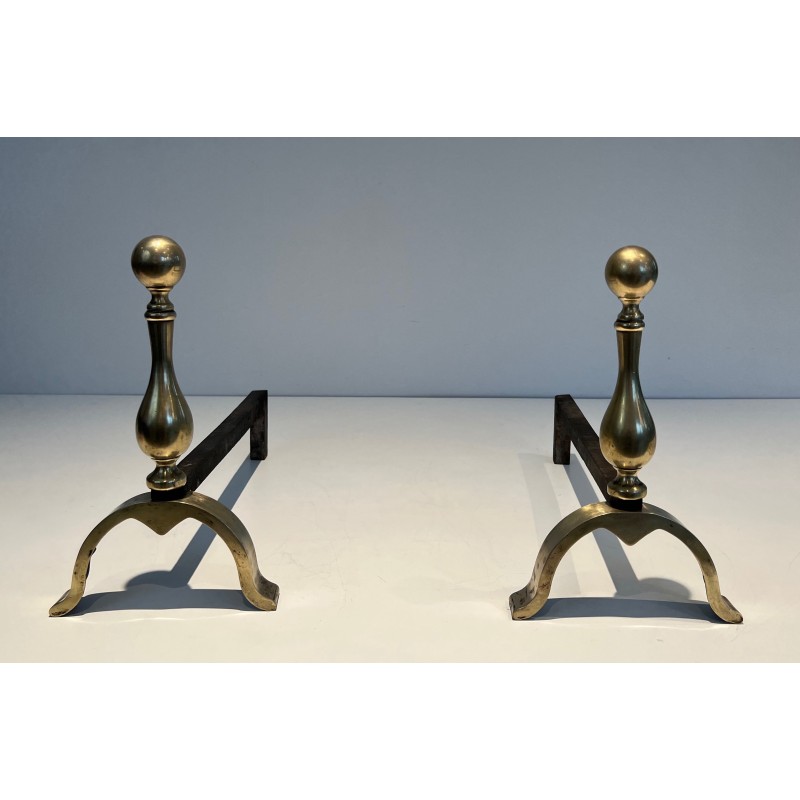 Pair of Neoclassical Style Bronze Andirons, French Work, Circa 1920