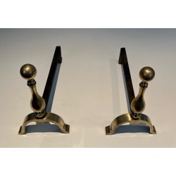 Pair of Neoclassical Style Bronze Andirons, French Work, Circa 1920