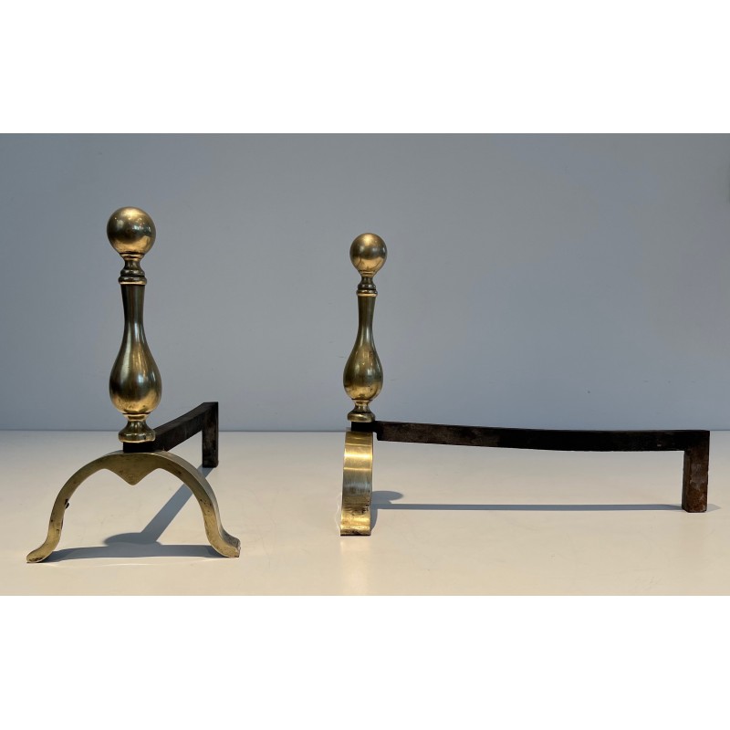Pair of Neoclassical Style Bronze Andirons, French Work, Circa 1920