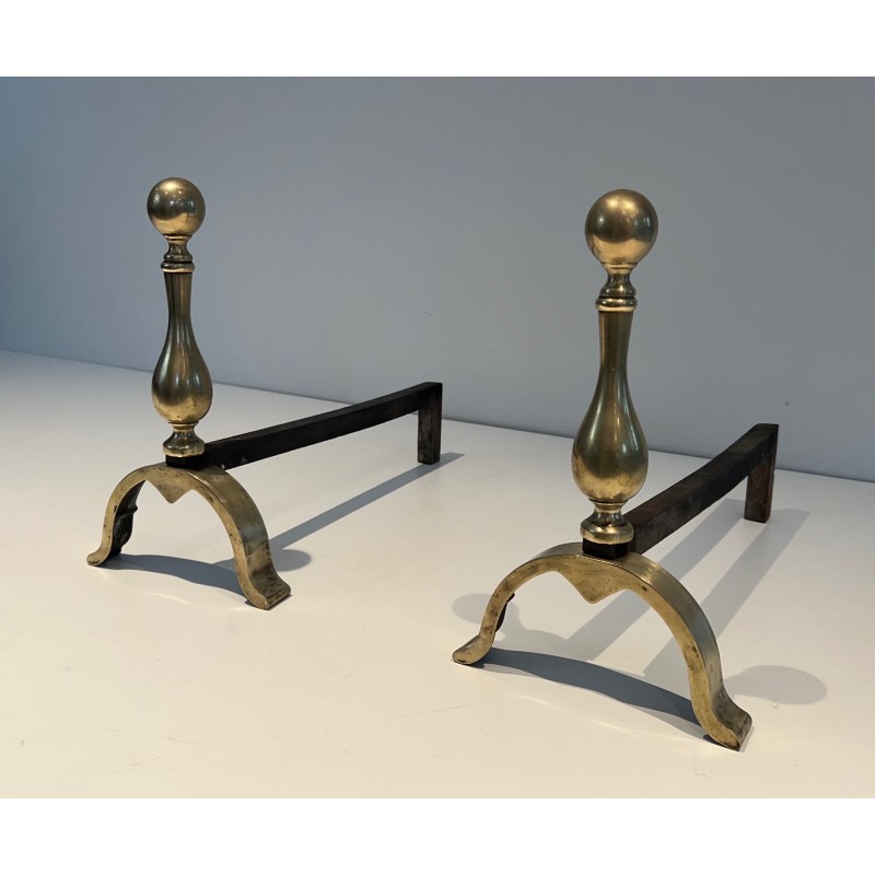 Pair of Neoclassical Style Bronze Andirons, French Work, Circa 1920