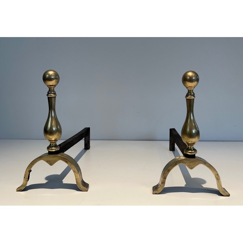 Pair of Neoclassical Style Bronze Andirons, French Work, Circa 1920