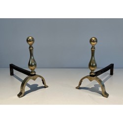 Pair of Neoclassical Style Bronze Andirons, French Work, Circa 1920