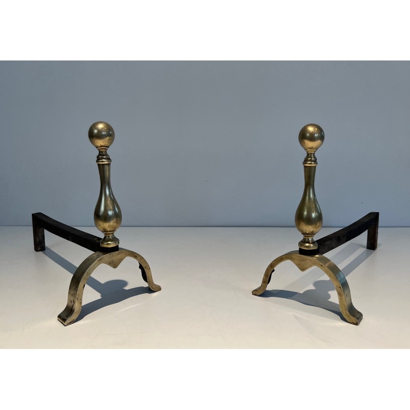 Pair of Neoclassical Style Bronze Andirons, French Work, Circa 1920