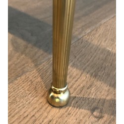 Neoclassical Brass Coffee Table with Glass Top and Black Lacquered Border, Maison Jansen, French Work, Circa 1940