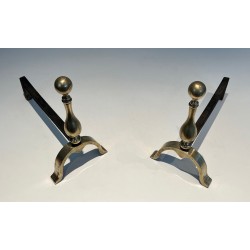 Paire de Chenets de Style Néoclassique en Bronze, Travail Français, Vers 1920