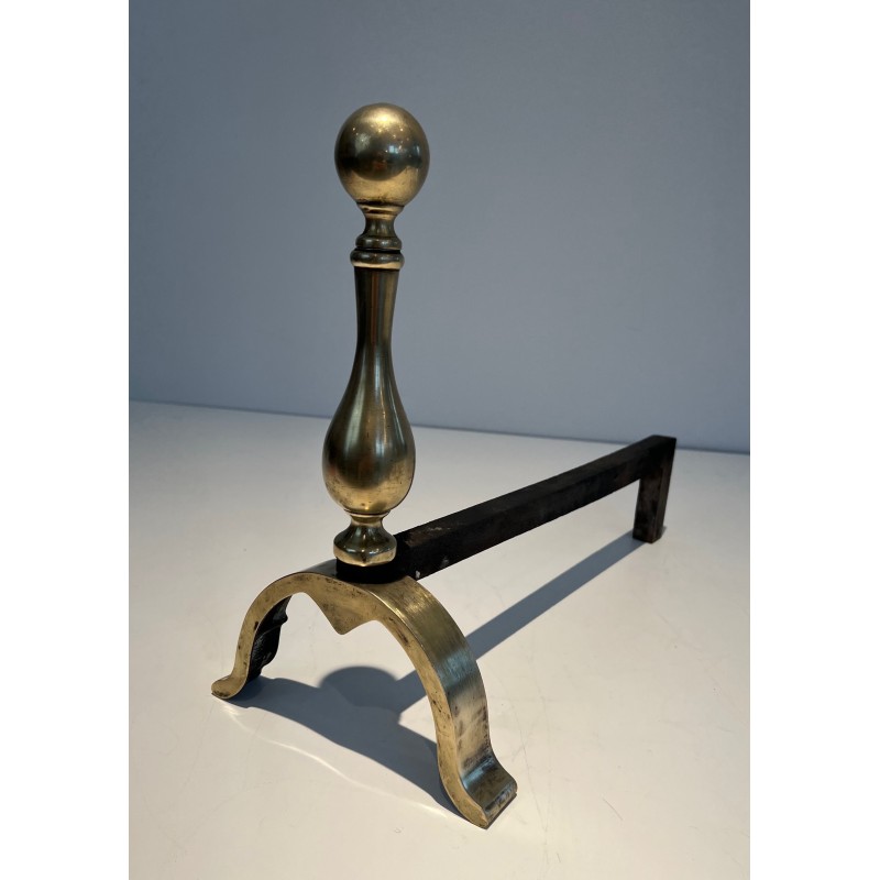 Pair of Neoclassical Style Bronze Andirons, French Work, Circa 1920