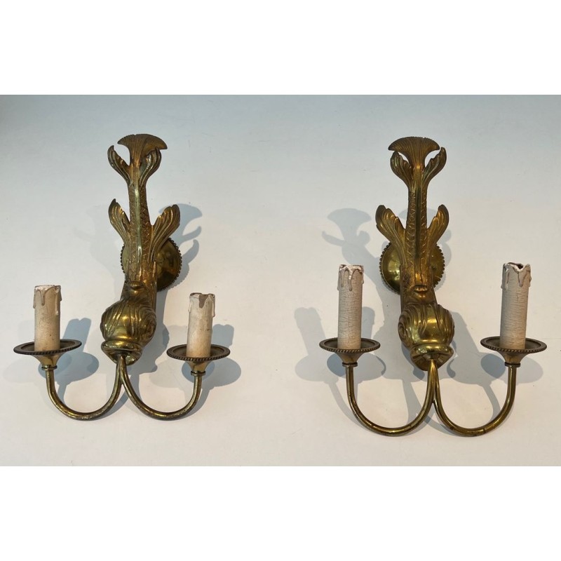 Paire d'Appliques Bronze au Dauphin Maison Jansen | Travail Français, vers 1940