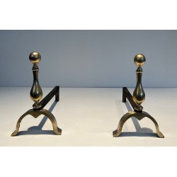 Pair of Neoclassical Style Bronze Andirons, French Work, Circa 1920