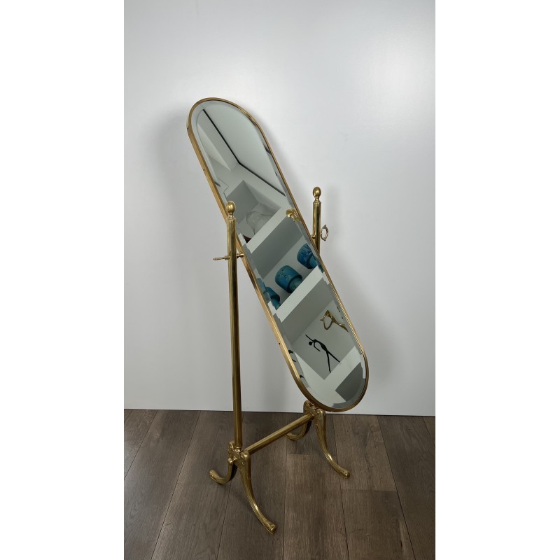 Neoclassical Style Brass Removable Psyché Mirror, French Work, Circa 1940