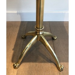 Brass Stool with Claw Feet and Tufted Leather Seat, in the Style of Maison Jansen, French Work, Circa 1940