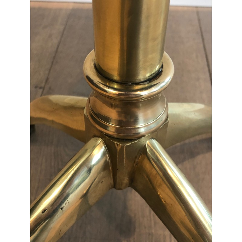 Brass Stool with Claw Feet and Tufted Leather Seat, in the Style of Maison Jansen, French Work, Circa 1940