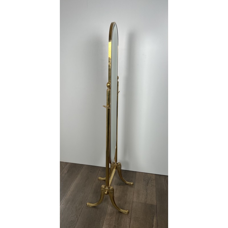 Neoclassical Style Brass Removable Psyché Mirror, French Work, Circa 1940