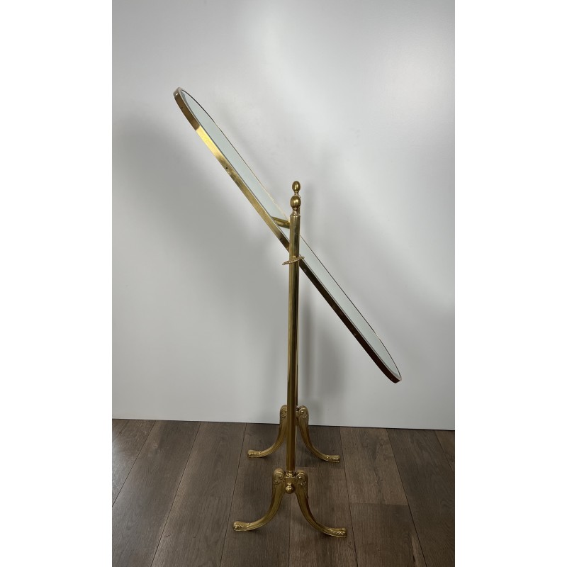 Neoclassical Style Brass Removable Psyché Mirror, French Work, Circa 1940