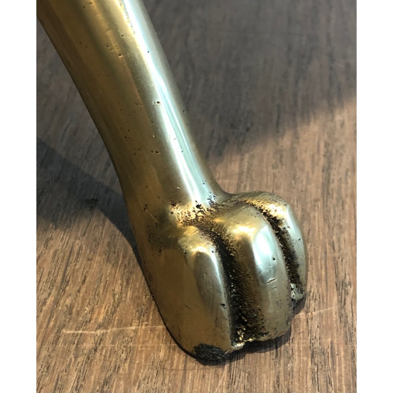 Brass Stool with Claw Feet and Tufted Leather Seat, in the Style of Maison Jansen, French Work, Circa 1940