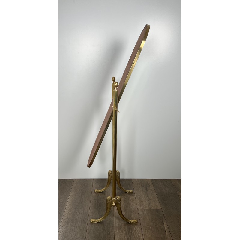 Neoclassical Style Brass Removable Psyché Mirror, French Work, Circa 1940