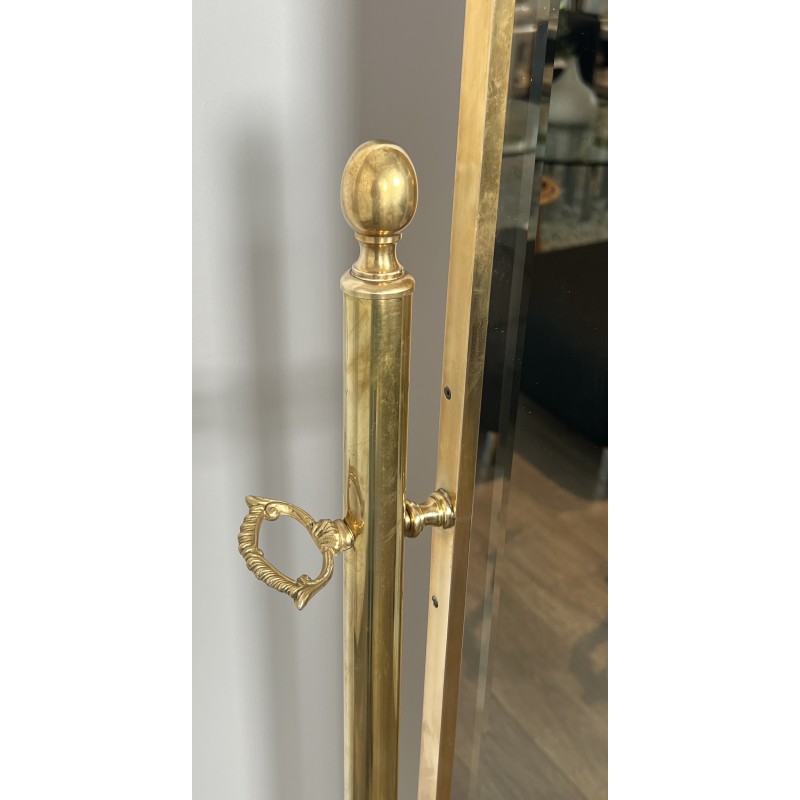 Neoclassical Style Brass Removable Psyché Mirror, French Work, Circa 1940