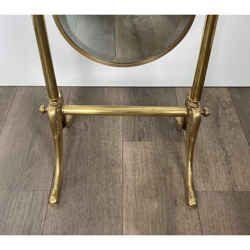 Neoclassical Style Brass Removable Psyché Mirror, French Work, Circa 1940