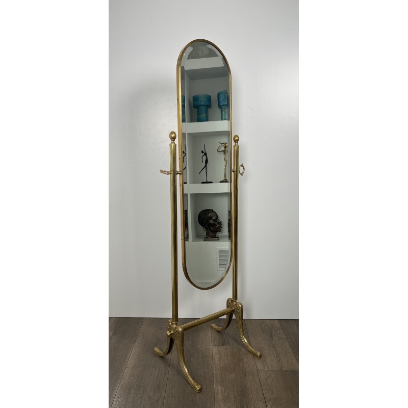 Neoclassical Style Brass Removable Psyché Mirror, French Work, Circa 1940