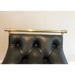 Brass Stool with Claw Feet and Tufted Leather Seat, in the Style of Maison Jansen, French Work, Circa 1940