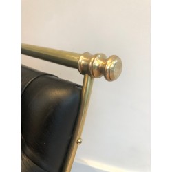 Brass Stool with Claw Feet and Tufted Leather Seat, in the Style of Maison Jansen, French Work, Circa 1940