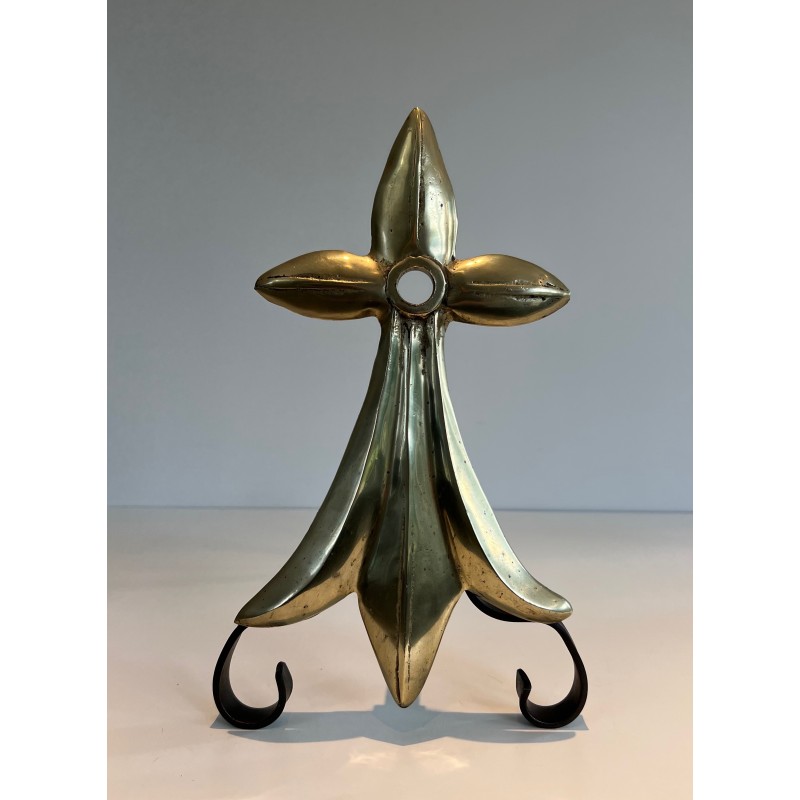 Paire de Chenets Art Nouveau en Bronze et Fer Forgé à Motif d'Hermine, Signés MR, Travail Français, Vers 1900
